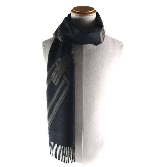 Hermes H394808t Zigzag Sangle 100% Cashmere Shawl Scarf Black Basalt With Box - Picture 9 of 10